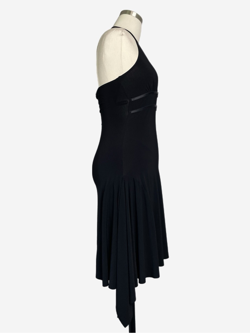 Vintage Y2K Carolina Black asymmetric halter rhinestone midi dress stretch XS - Picture 5 of 10